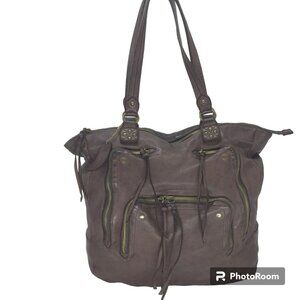 WILSONS Shoulder Bag Large Tote Bag Brown Leather Brass Zip Top Bohemian 14 X 13